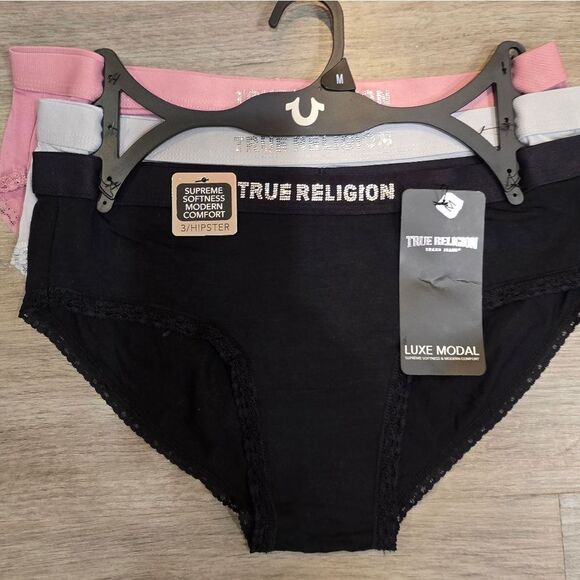 True Religion Luxe Modal Rhinestone Logo The Hipster 3-PK - Picture 3 of 5